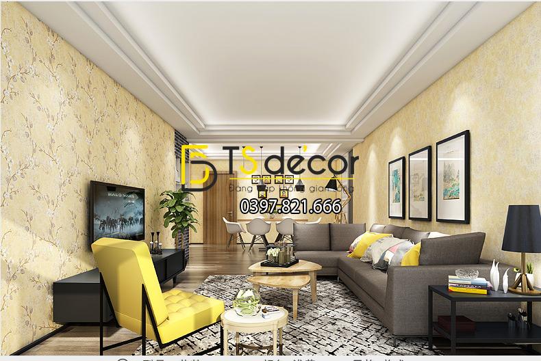 Phòng khách tuyệt đẹp với Giấy dán tường họa tiết hoa ban rừng 3D040 màu be