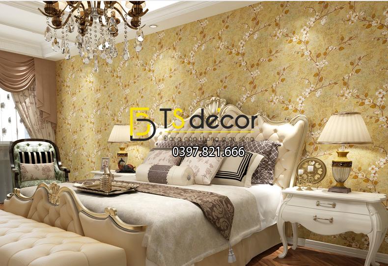 Phòng ngủ với Giấy dán tường họa tiết hoa ban rừng 3D040