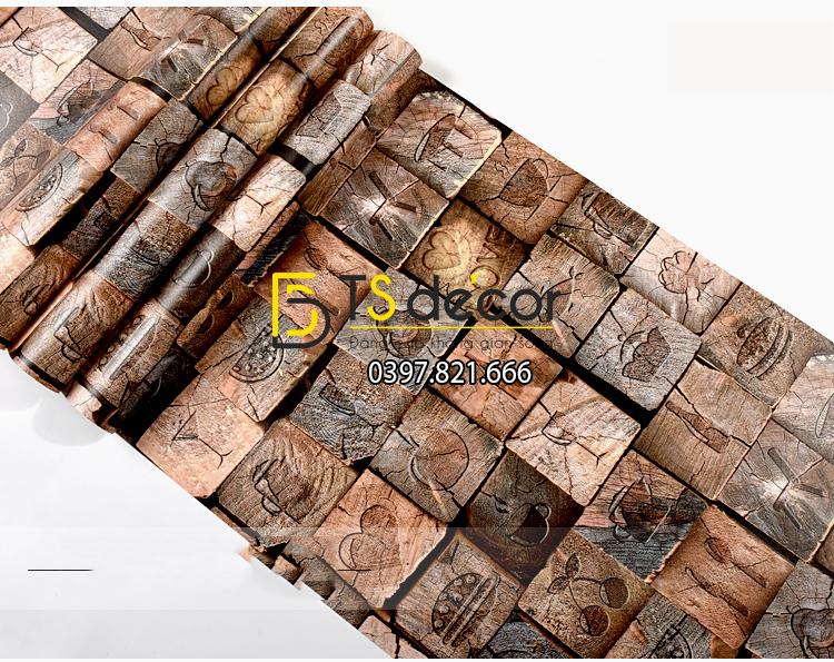Mat GIẤY DÁN TƯỜNG 3D GIẢ GỖ CÓ HOA VĂN PHONG CÁCH VINTAGE 3D044