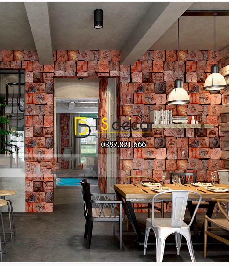 Giấy dán tường Giả gỗ có hoa văn phong cách Vintage sử dụng trong phòng ăn.