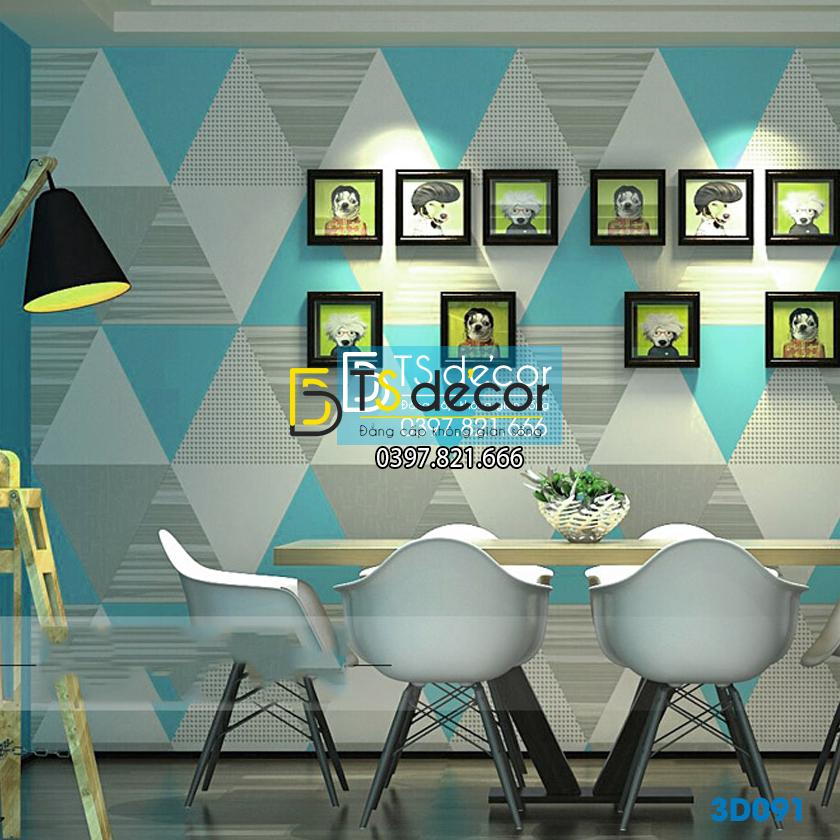 Giấy dán tường họa tiết hình học tam giác 3D091 màu xanh