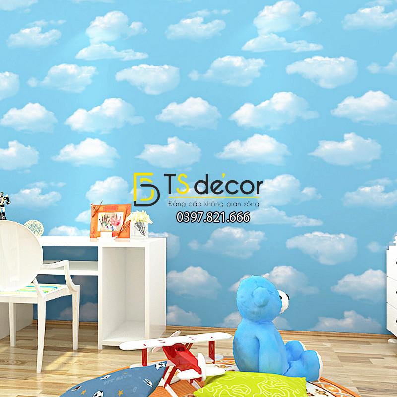 Giấy dán tường họa tiết mây bay 3D066 trang trí phòng trẻ em