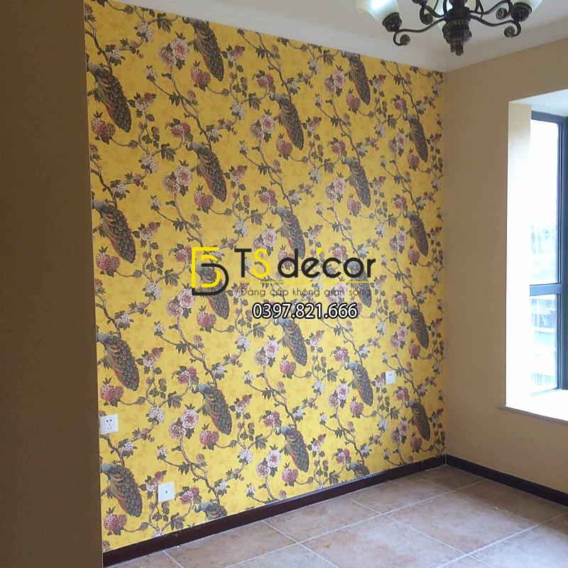 Hình ảnh thực tế trang trí Giấy dán tường chim công 3D060.