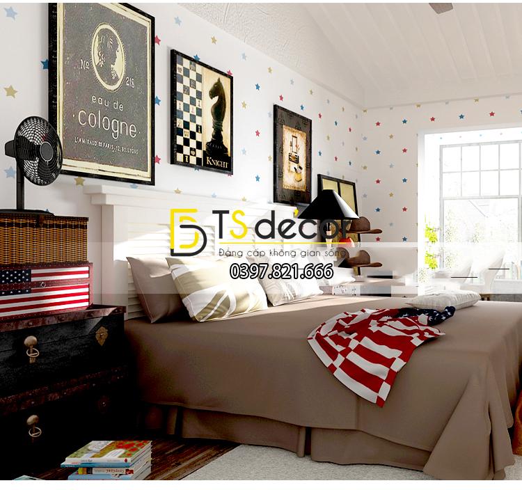 Sử dụng Giấy dán tường họa tiết ngôi sao nhỏ 3D067 trang trí phòng ngủ