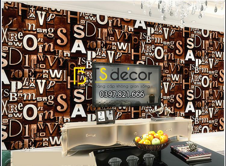Giấy dán tường chữ cái 3D111 màu nâu trang trí phòng khách