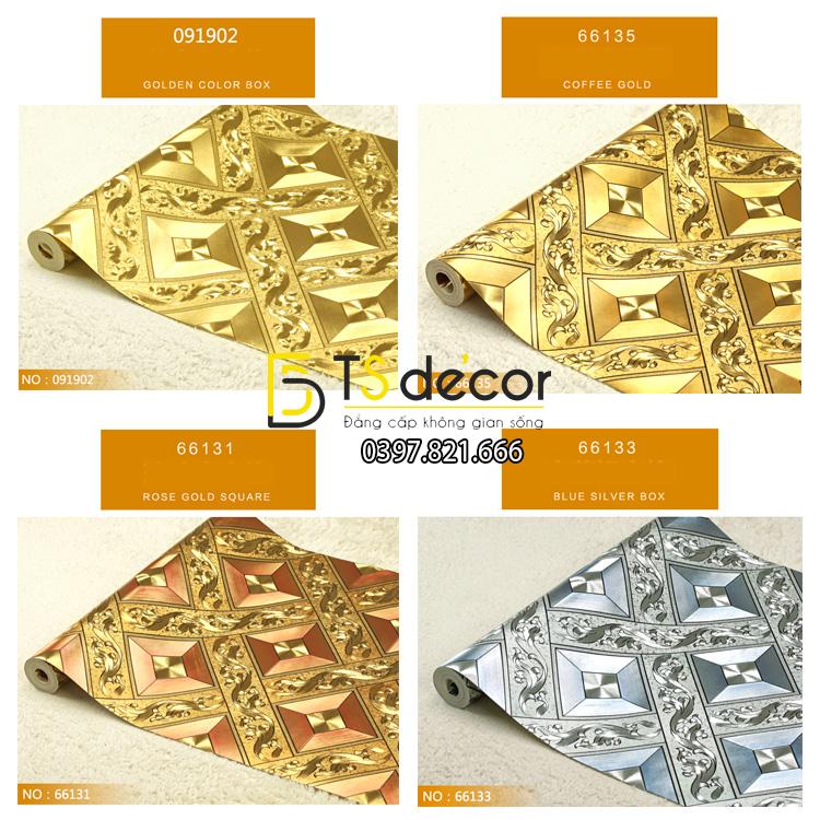 4 mẫu giấy dán tường vàng bạc 3D113.