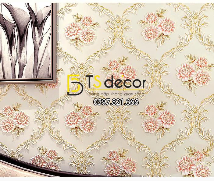 Giấy dán tường phòng ngủ họa tiết hoa lãng mạn 3D114