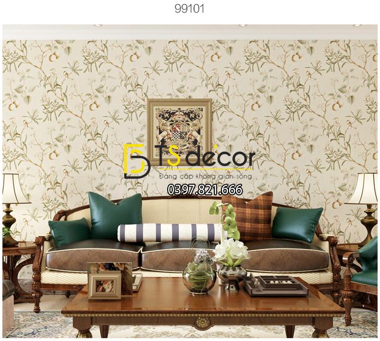 Giấy dán tường họa tiết cây táo màu nâu nhạt