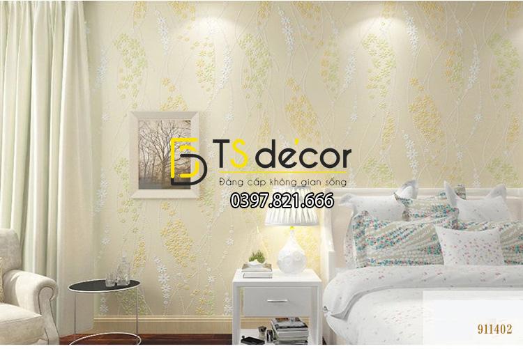Giấy Dán Tường Họa Tiết Chùm Hoa Dập Nổi 3D123 màu vàng 402