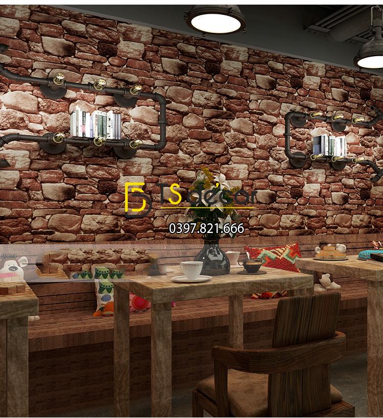 Giấy dán tường giả đá 3D màu đỏ 3D192