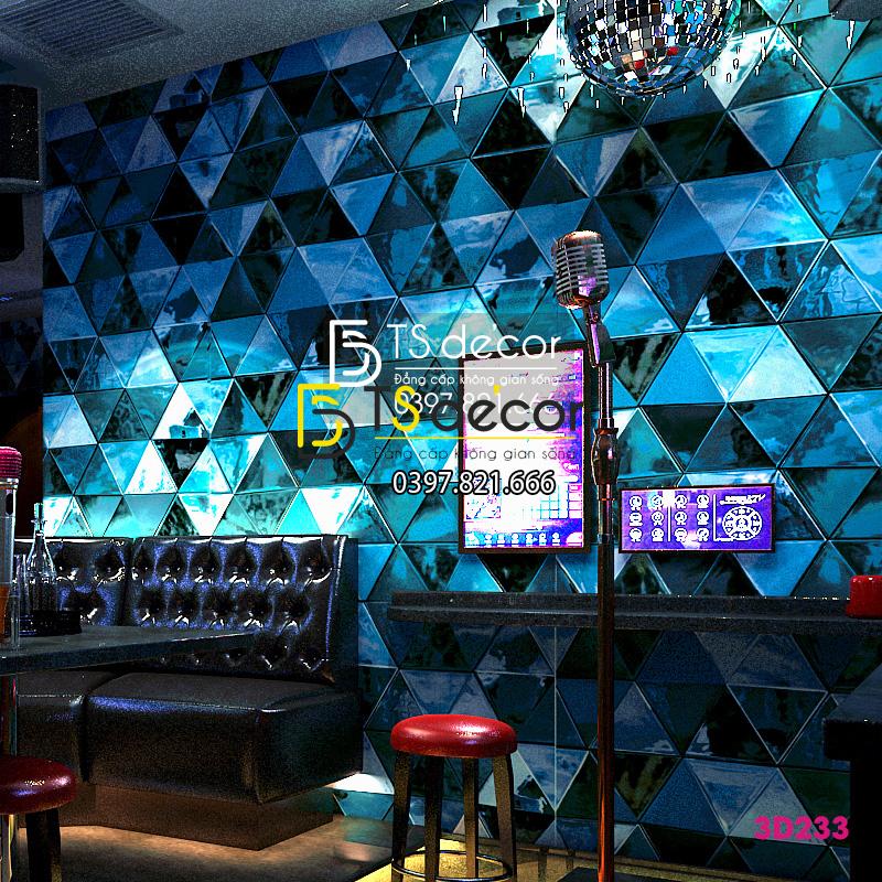 Giấy dán tường giả kính thủy tinh phòng hát karaoke 3D233 màu xanh dương