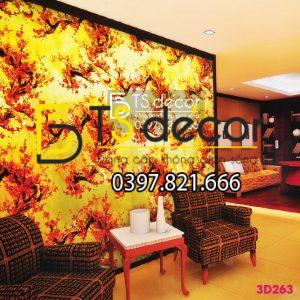 Giấy Dán Tường Hoa Đào Đỏ Chào Tết Đến Xuân Về 3D263