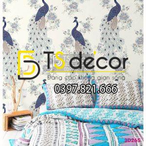 Giấy Dán Tường Họa Tiết Chim Công Xanh 3D265