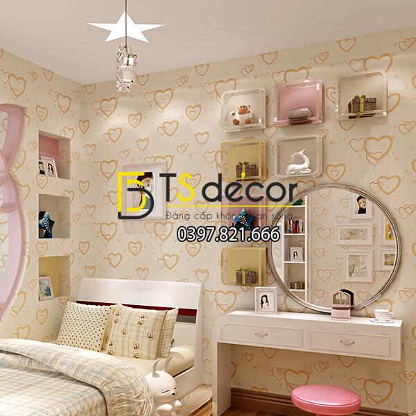 Giấy dán tường trái tim lãng mạn 3D286 màu cam