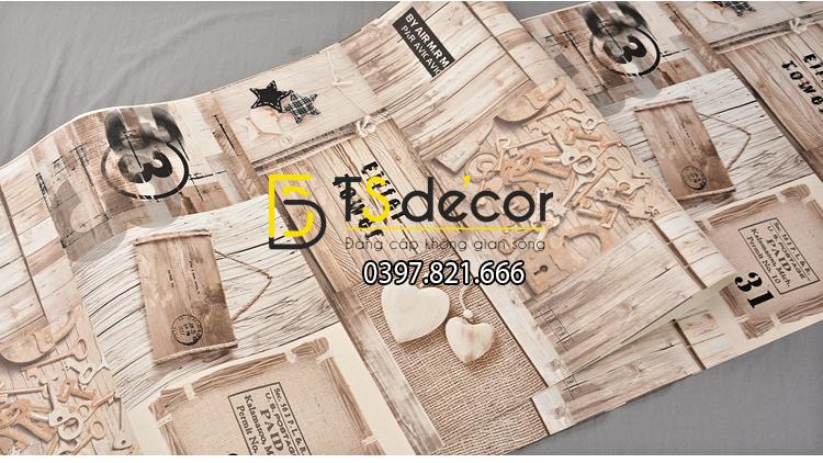 Bề mặt Giấy dán tường họa tiết giả gỗ kiểu retro 3D055 quán cafe