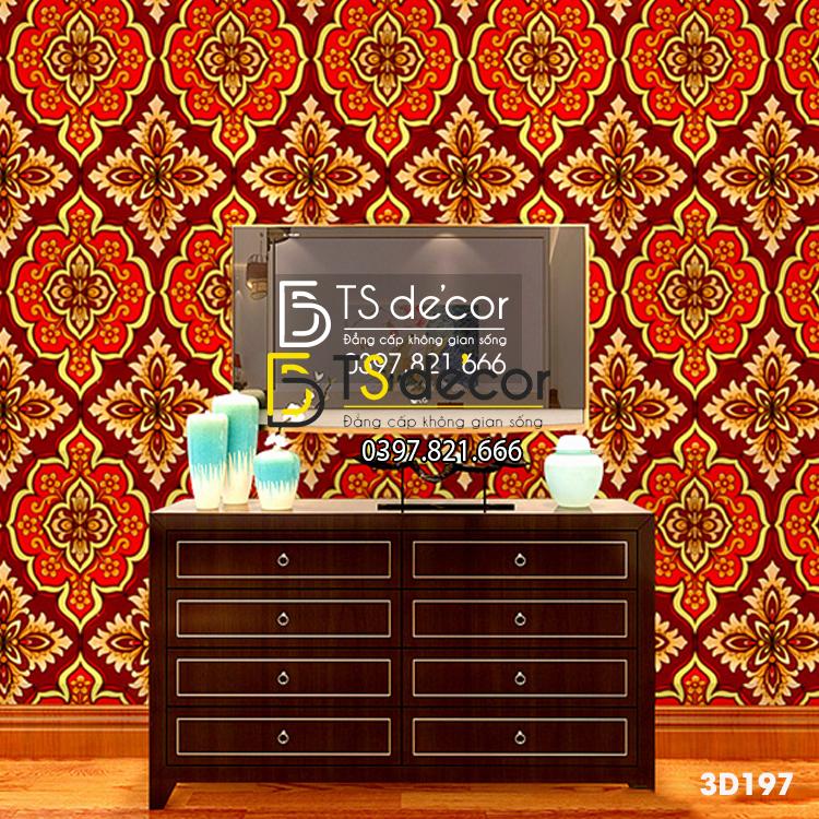 Giấy dán tường phòng thờ hoa cổ điển màu cam 3D197