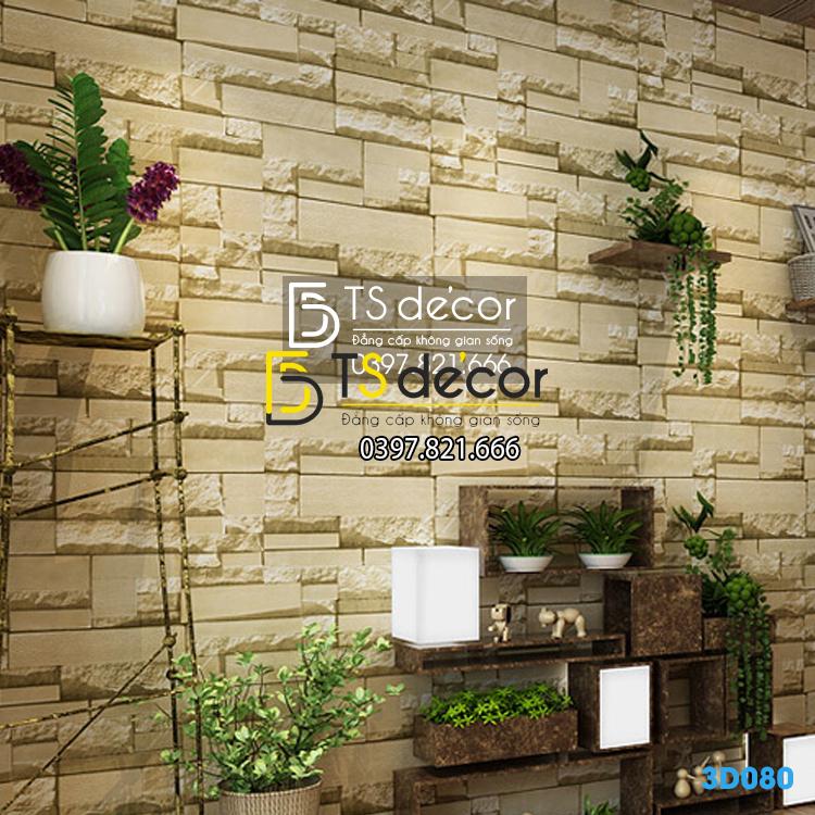 Giấy Dán Tường 3D Giả Gạch Đá 3D080 màu be trang trí quán cà phê