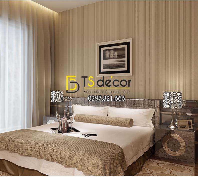 Giấy dán tường 3d họa tiết kẻ sọc màu nâu