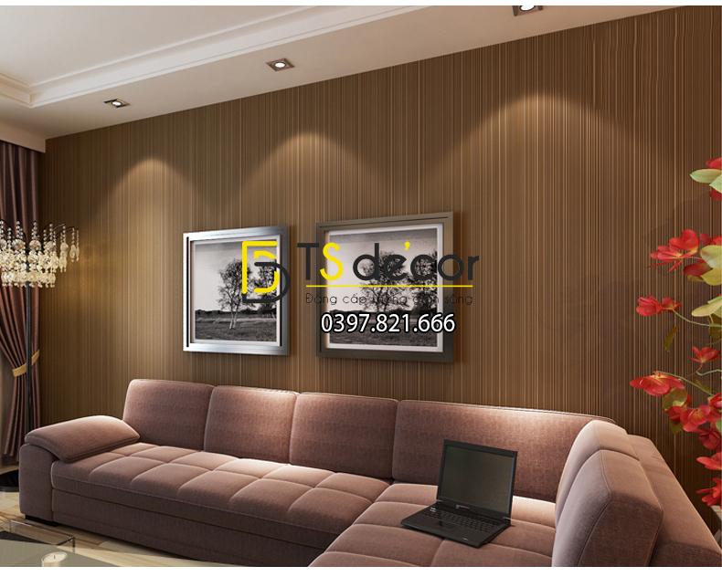 Giấy dán tường 3d họa tiết kẻ sọc màu cà phê