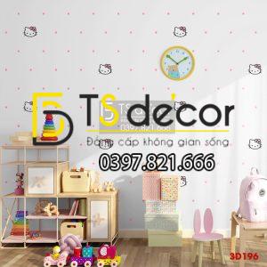 Giấy Dán Tường Mèo Hello Kitty Chấm Bi 3D196