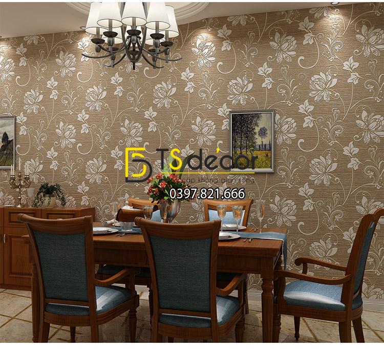Giấy dán tường 3d họa tiết hoa sen cách điệu kiểu hoa trắng nền nâu