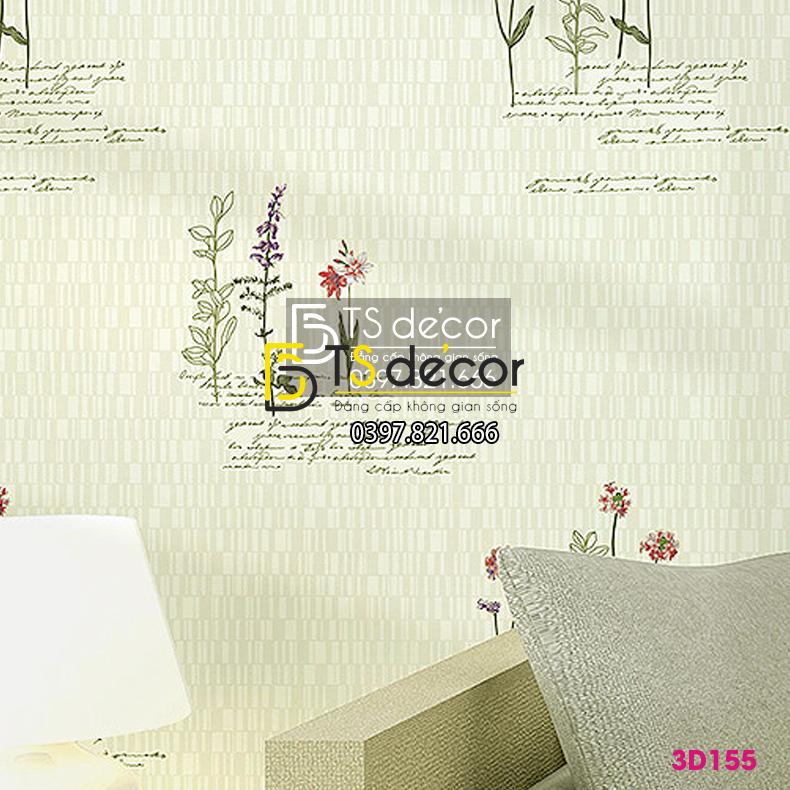 Giấy dán tường vườn hoa màu be và chữ 3D155 dán phòng ngủ