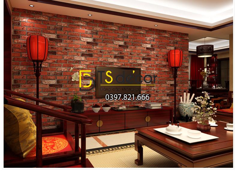 Giấy dán tường họa tiết giả gạch hiện đại màu đỏ gạch