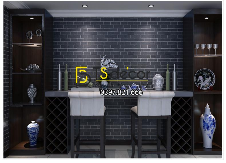 Giấy dán tường 3d họa tiết giả gạch hiện đại màu đen