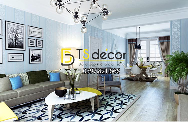 Giấy dán tường 3d hoa văn sọc dọc dập nổi màu xanh dương