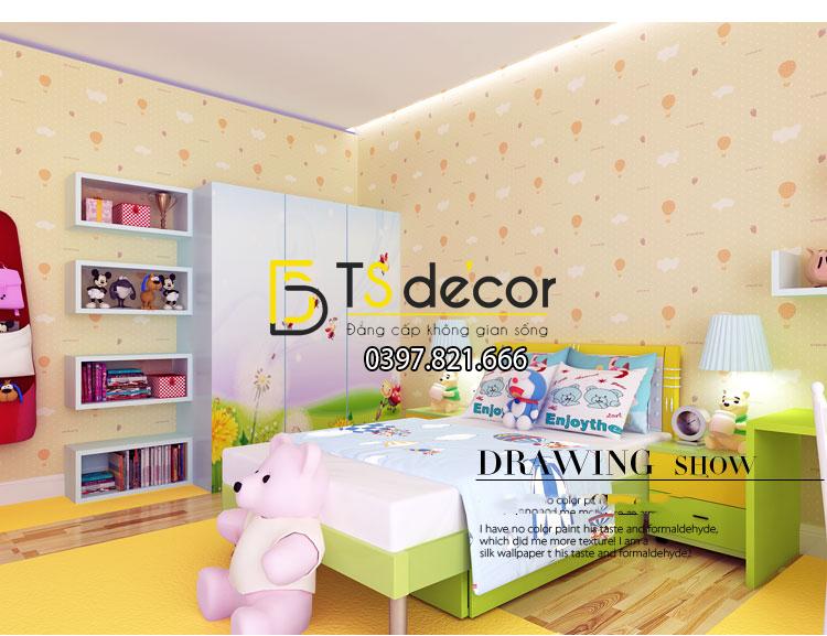 Màu be Giấy Dán Tường 3D Phòng Của Bé Họa Tiết Mây Khinh Khí Cầu