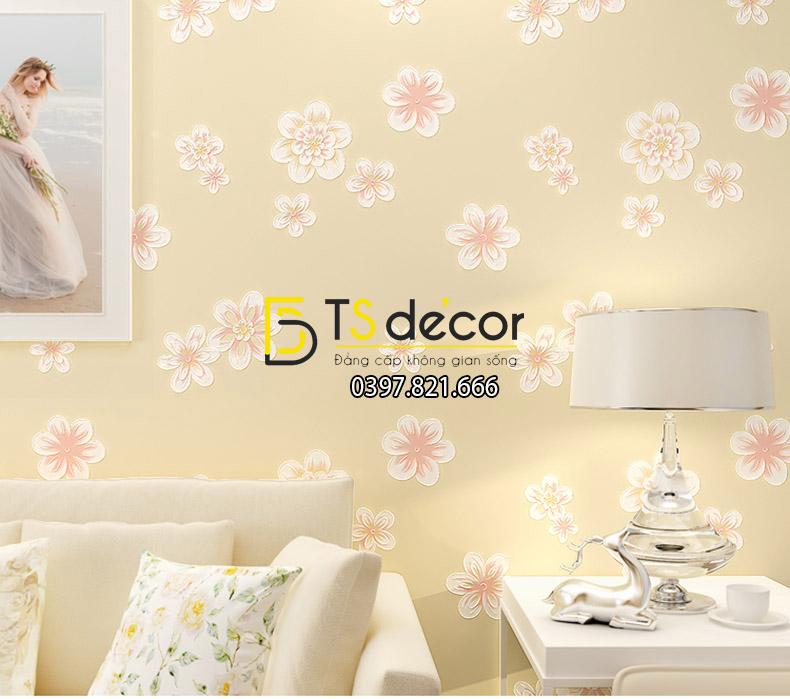 Giấy dán tường họa tiết hoa đào 3D068 màu vàng