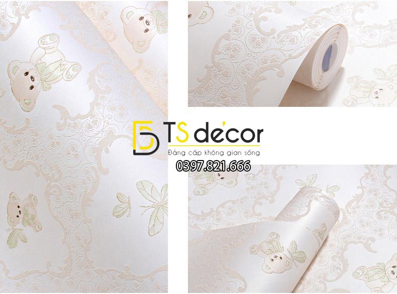 Giấy dán tường họa tiết gấu bông 3D070 màu vàng