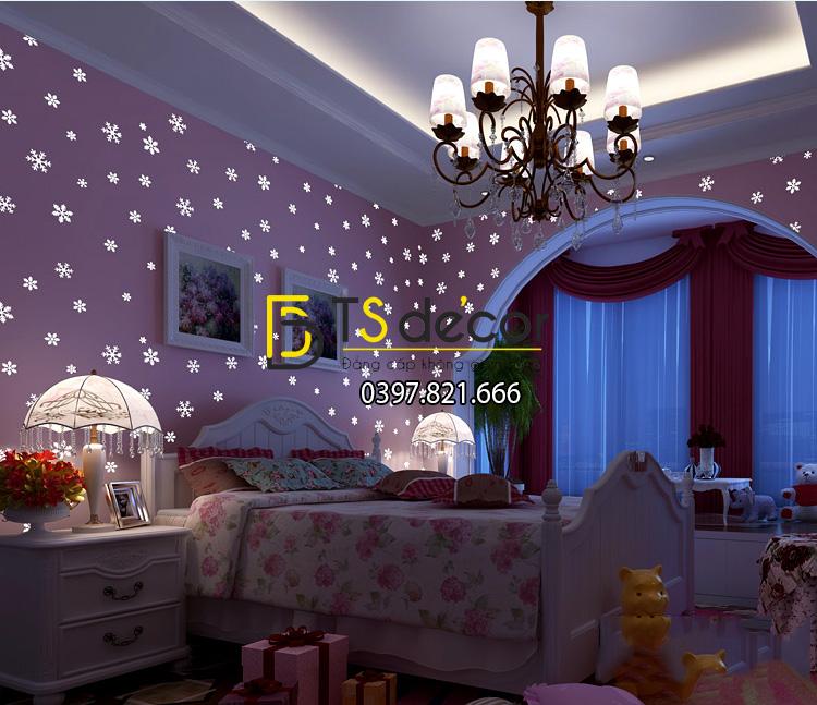 Giấy dán tường dạ quang bông tuyết hồng ban đêm 3D170