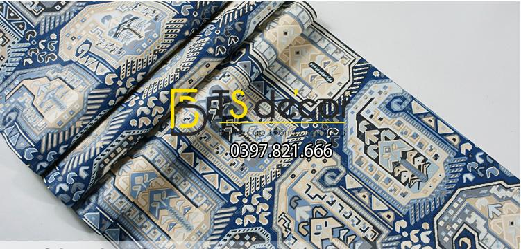 Bề mặt giấy dán tường giả gạch Bohemian Tây Tạng độc đáo 3D208 màu xanh đậm