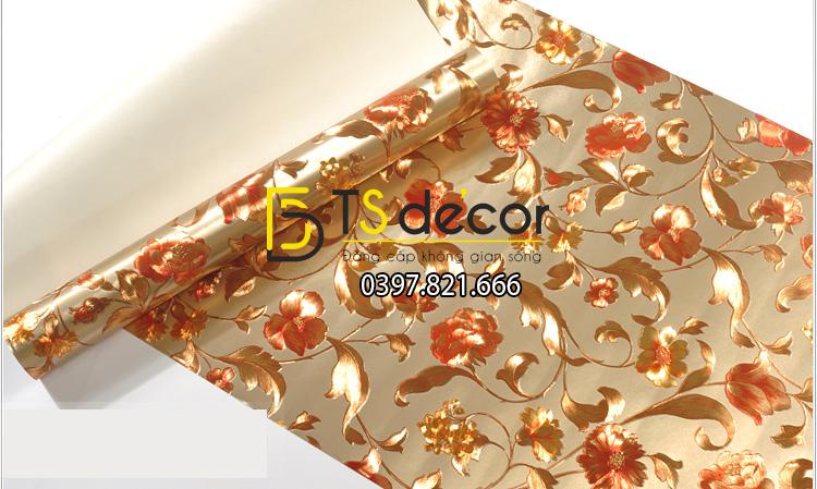 Bề mặt Giấy dán từng hoa ánh kim cho tiệm váy cưới 3D203 màu nâu nhạt 152