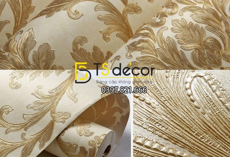 Be mat Giay dan tuong hoa co dien dap noi 3D212 mau nau