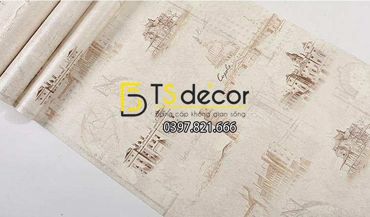 Be mat Giay dan tuong hoa tiet ky quan the gioi 3D253 mau trang