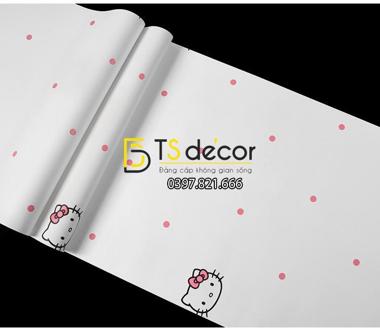 Bề mặt Giấy dán tường mèo hello kitty chấm bi 3D196