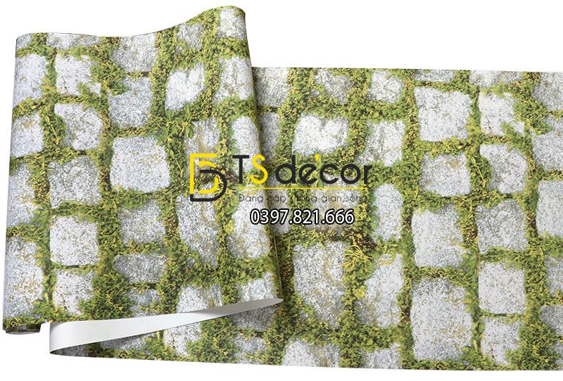 Bề mặt giấy dán tường giả đá xen rêu xanh 3d179
