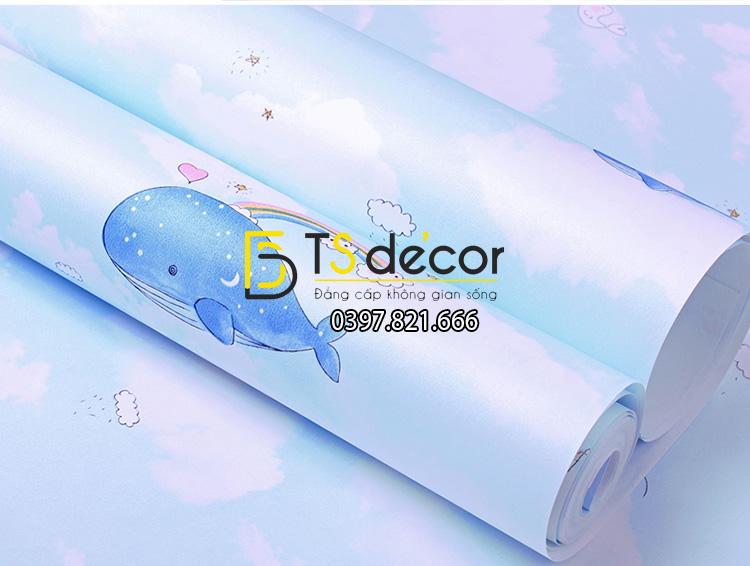 Bề mặt Giấy dán tường cá heo dolphin và mây 3D134 màu xanh