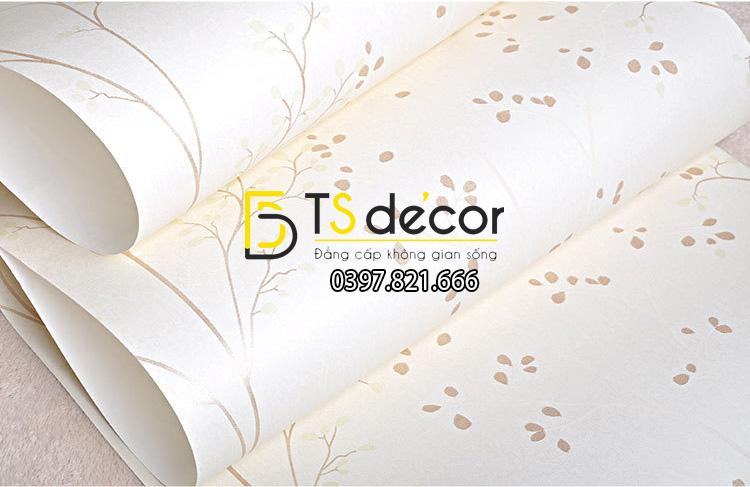 Bề mặt Giấy dán tường họa tiết cây lá nhỏ màu trắng 101