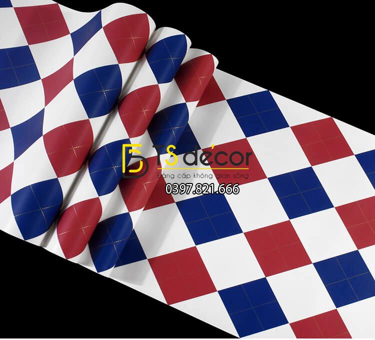 Bề mặt Giấy dán tường caro sọc xanh đỏ 3D301