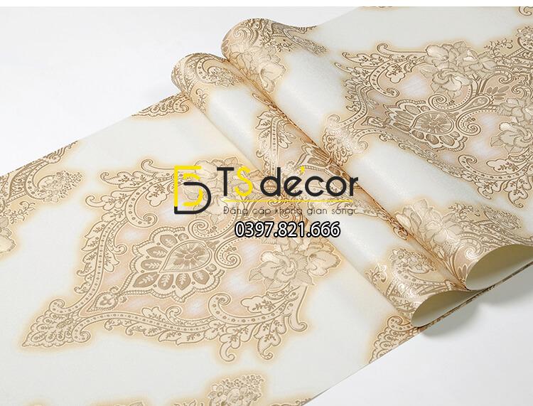 Bề mặt Giấy dán tường châu âu dập nổi Damascus 3D282 màu be