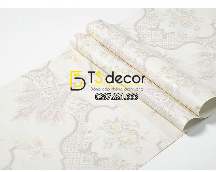 Bề mặt Giấy dán tường cổ điển hoa dập nổi 3D295 màu trắng