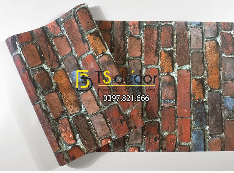 Bề mặt Giấy dán tường giả gạch màu nâu đỏ 3D304