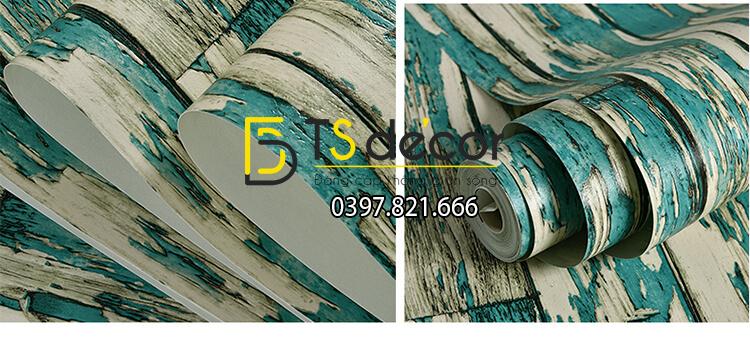 Bề mặt Giấy dán tường giả gỗ rêu phong mộc mạc 3D289 màu xanh