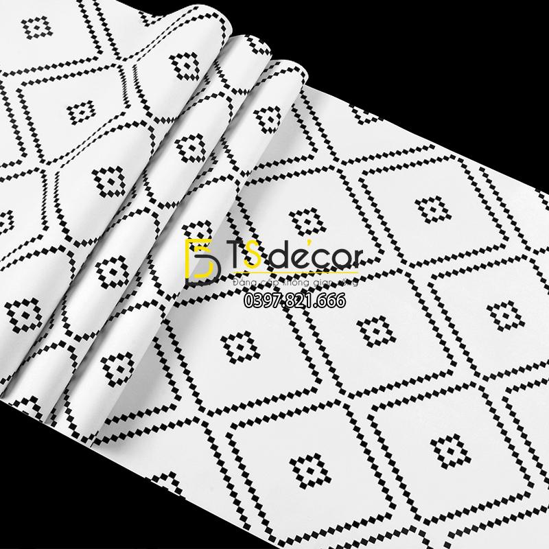 Bề mặt Giấy dán tường hình thoi trắng đen 3D308