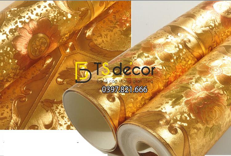 Bề mặt Giấy dán tường họa tiết gạch hoa mạ vàng sang trọng 3D294