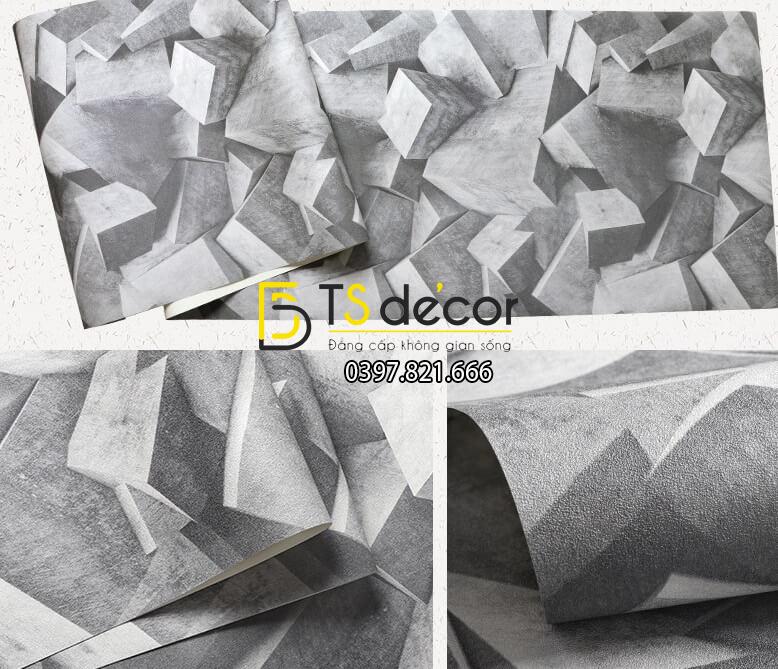 Bề mặt Giấy dán tường họa tiết khối đá 3 chiều 3D306 màu xám