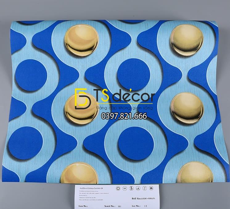 Bề mặt Giấy dán tường karaoke mắt xích tròn màu xanh 3D309